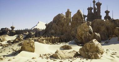 CGI Ancient desert ruins with towering structures under a clear blue sky video