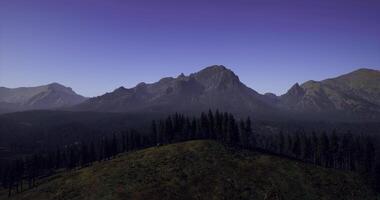 CGI Majestic mountain range at twilight with dense forest in the foreground video