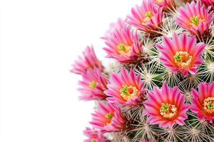 A close up photo displaying colorful pink flowers on a cactus