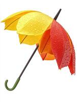 A colorful umbrella showing its opened form with water droplets photo