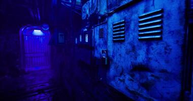 CGI Mysterious alleyway illuminated in blue light at night video