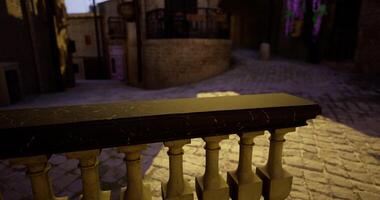 CGI Cobblestone street view captured in a historic village during twilight video