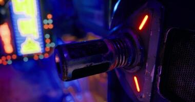 CGI Close up of a metallic component with glowing lights in a vibrant setting video