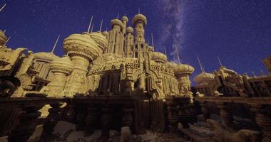 CGI Majestic ancient architecture under a starry sky in a surreal landscape video