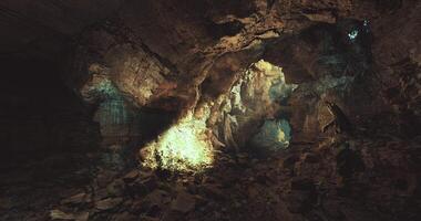CGI Exploring a stunning underground cave with dramatic rock formations and light video