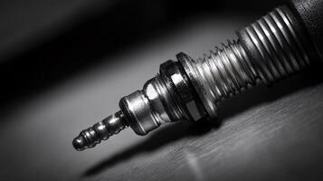 Extreme Close-up of a Spark Plug Being Removed from Engine Block photo