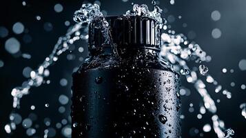 Extreme Close-Up of Hydration Bottle Nozzle with Water Splashing Forcefully photo