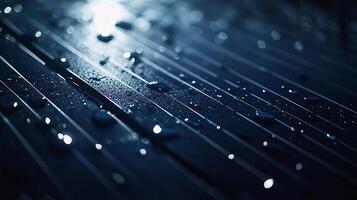 New Suburban House Roof with Solar Panels Captured Under Rain photo