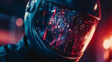 Intricate Close-Up Image of Welding Helmet Showing Vibrant Arc Reflections photo