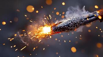 Extreme Close-Up of Welding Torch Igniting with Brilliant Sparks of Light photo