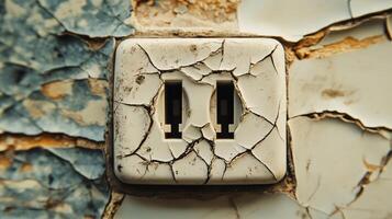 Intricate Close-Up of a Damaged Electrical Outlet Showing Cracks photo