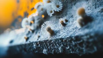 Intricate Patterns of Mold Forming on a Rustic Window Sill photo