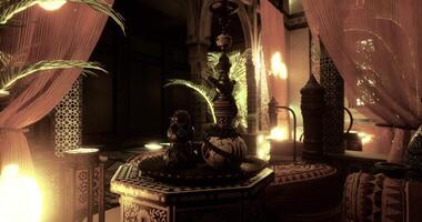 CGI A cozy hookah lounge is softly illuminated with warm lights video