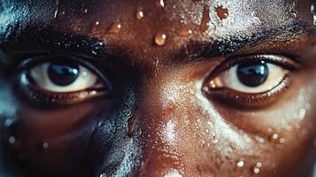 Beads of Sweat Glimmer on an Athlete's Face During Grueling Competition photo