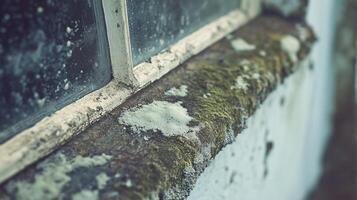 Detailed Macro Shot of Fungal Growth on a Window Frame photo
