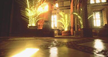 CGI Luxurious indoor space with warm lighting and lush greenery in Morocco video