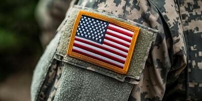 American Flag Patch on Military Uniform Signifying Service and Sacrifice photo