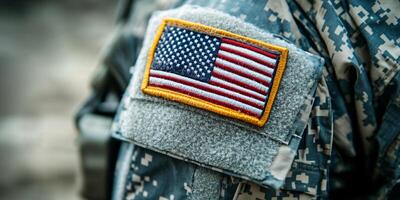 Close-Up View of an American Flag Patch on Soldier's Uniform photo