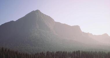CGI Majestic mountain viewed under soft morning light with forest below video