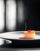 Elegant presentation of gourmet food showcasing refined textures and colors photo