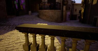 CGI Charming cobblestone street with decorative railing in small historic town video