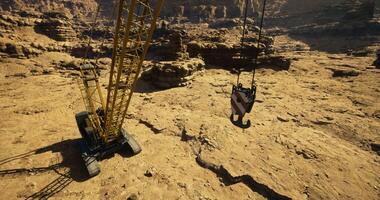 CGI Heavy machinery operates in rugged terrain during construction project video