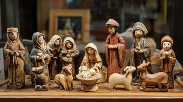Simple and Elegant Wooden Nativity Scene from an Authentic Egyptian Market photo