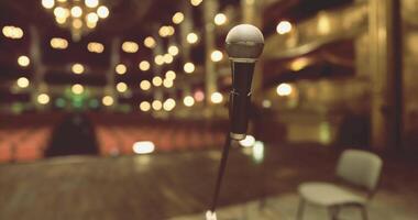CGI Microphone stands ready for performance at an elegant theater stage video