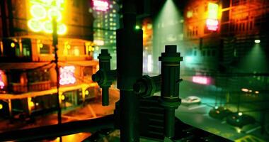 CGI Vibrant urban night view showcasing neon lights and a busy street atmosphere video