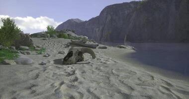 CGI Mysterious rocks and the serene landscape by the river at midday video