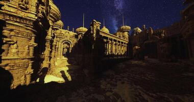 CGI Ancient ruins illuminated under starry sky with detailed architecture video