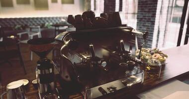 CGI Coffee machine at a modern cafe preparing espresso in a bright space video