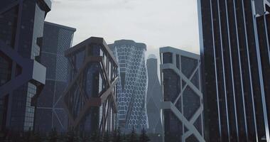 CGI Modern architectural skyline with unique building designs in a city video