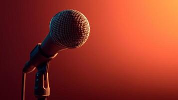 A microphone captures sound, symbolizing the integration of AI in podcasting. This setting emphasizes clarity and innovation in audio technology, ideal for engaging discussions. photo