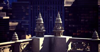 CGI View of architectural features on a historic city building rooftop video