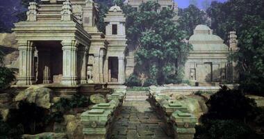 CGI Ancient temple ruins nestled among lush greenery in a serene landscape setting video
