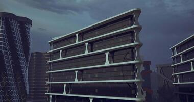 CGI Modern architecture in an urban landscape under a cloudy sky video