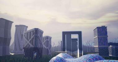 CGI Futuristic cityscape with innovative architecture in a tranquil setting video