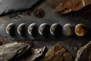 Moon phases reflecting emotional cycles on textured background photo