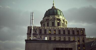 CGI Historic building with dome and antenna at twilight in urban area video