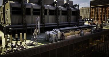 CGI Industrial facility structure with large cooling towers during the day video