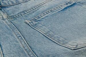 Close-up view of light blue denim fabric on pocket area photo