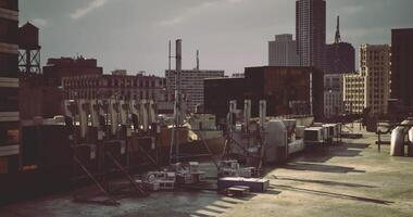 CGI Rooftop view of urban skyline with industrial structures in afternoon light video