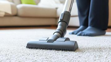 a person is vacuuming the carpet with a vacuum photo