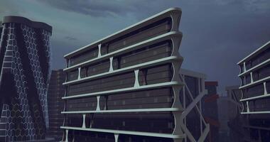 CGI Modern architecture showcases sleek design in urban landscape at dusk video