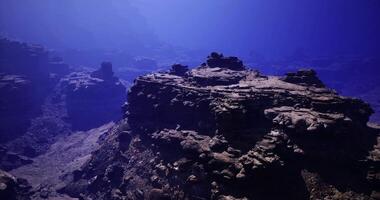 CGI Exploring underwater rock formations in a deep ocean environment video