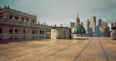 CGI Rooftop view of city skyline featuring historic and modern architecture video