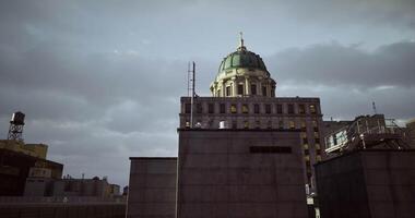 CGI Historic building with dome shines under cloudy sky in urban landscape video