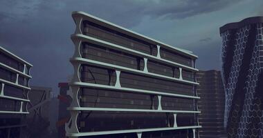 CGI Modern architectural design showcasing futuristic buildings in urban setting video