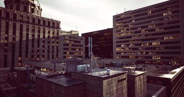 CGI City skyline view at dusk showcasing modern and historic architecture video